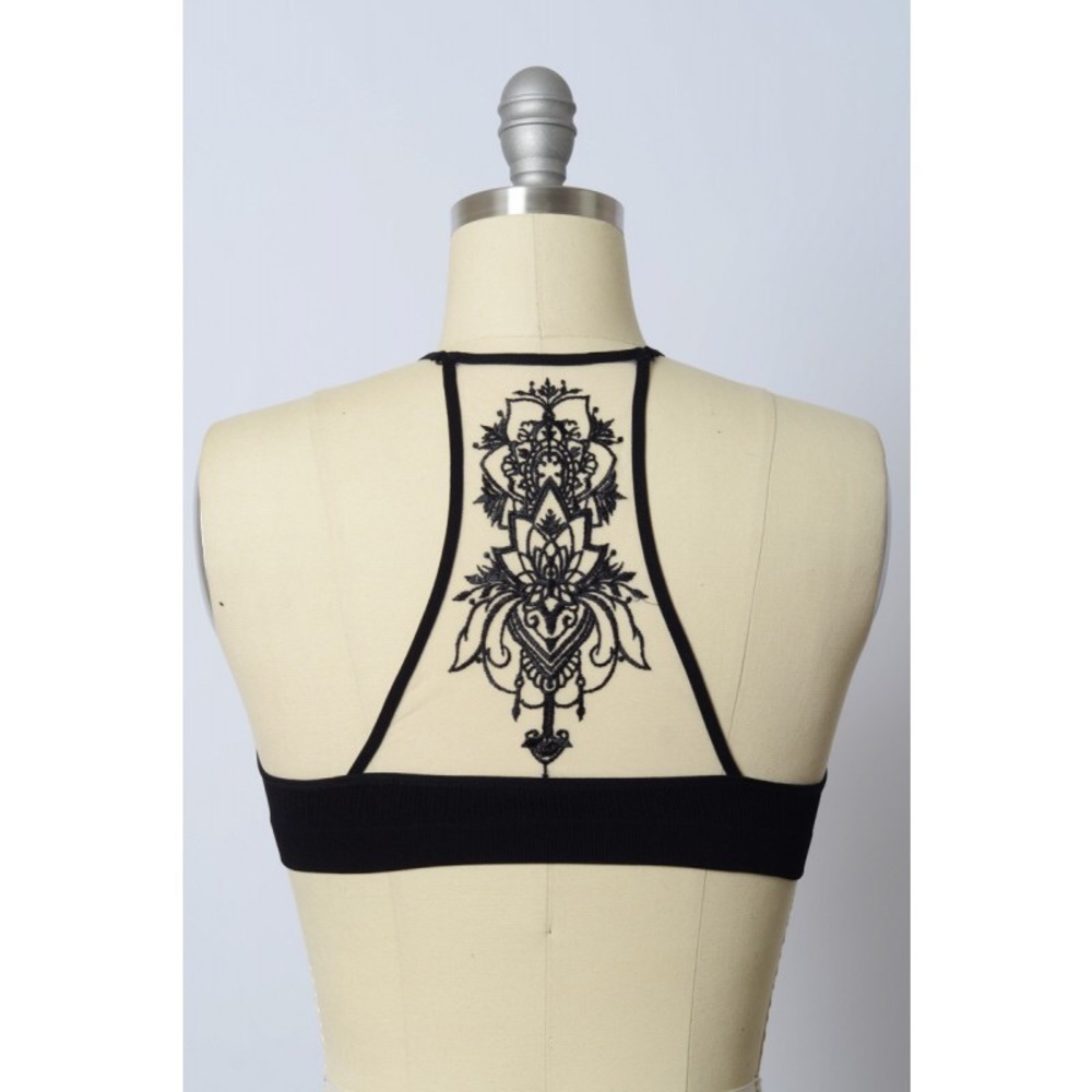 LAST ONE! • Black Embroidered Mesh Tattoo Bralette - Picture 3 of 8